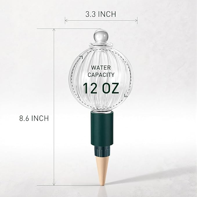 12 oz Plant Watering Globes Top Fill, Clear Glass Water Bulbs with Terracotta Spikes Stake, Vacation Slow Release Self Watering Planter Insert, Automatic Drip Device, 2 Pack