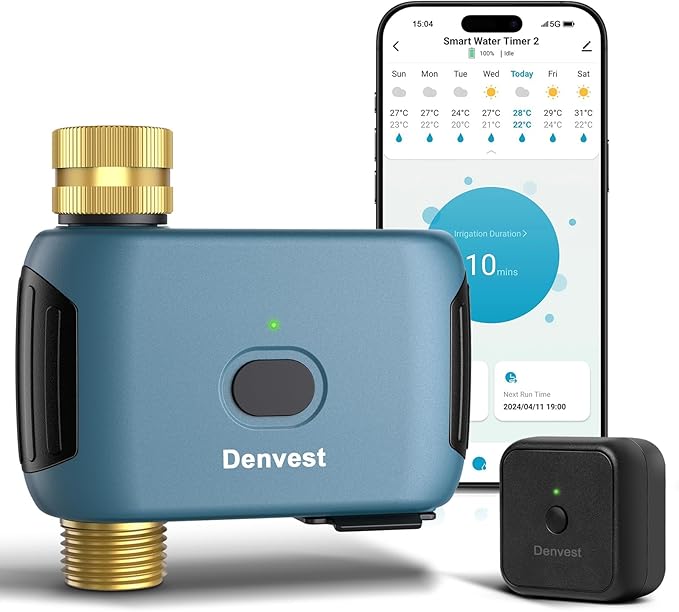 WiFi Water Timer with Brass Inlet & Outlet, 1 Zone Smart Sprinkler Timer for Garden Hose Faucet, Hose Timers with WiFi Hub, Up to 20 Watering Plans, APP & Voice Control, Compatible with Alexa