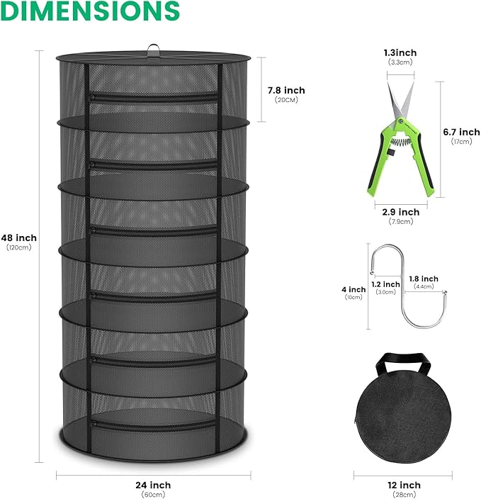 MARS HYDRO Herb Drying Rack, 2 ft 6 Layers Hanging Mesh Plant Racks with Zipper, Garden Pruning Shear, Grow Tent Drying Rack for Herbs, Flowers, Seeds