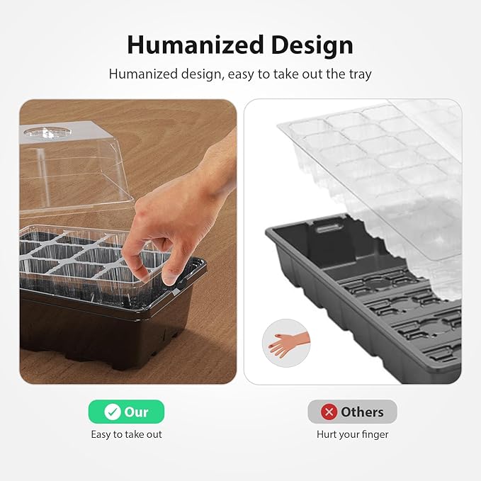 Seed Starter Tray, 20PCS Seed Starter Kit, Seedling Starter Trays with Heightened Lids for Seed Staring, Indoor Gardening Plant Germination Trays (12 Cells per Tray) Black