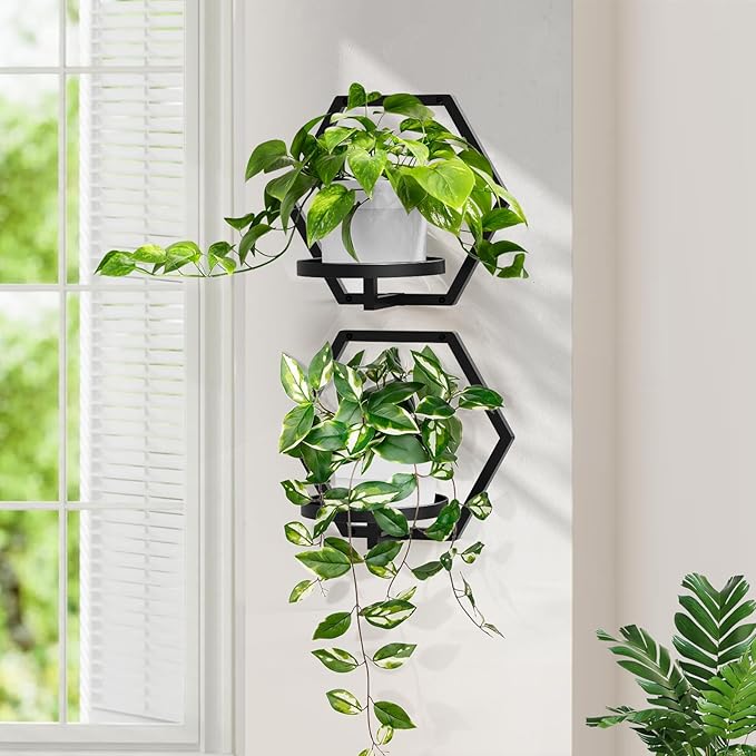 3 Packs Wall Planters for Indoor Plants, JOPBENG 7.9inch Metal Wall Plant Holder Hanger Wall Decor, Wall-Mounted Hanging Planters Window Plant Shelves Outdoor(Black)