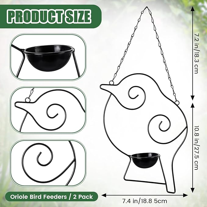 Hushee 2 Pack Oriole Feeder for Outdoors Jelly and Oranges Fruit Metal Bird Feeder Outdoor Garden Metal Hanging Drinking Container Hummingbird Jelly for Outdoor Hanging Garden Patio(Bird Shaped)