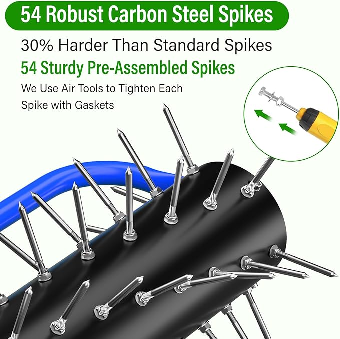 Yard Aerator Roller,Manual Lawn Spike Aerator,Heavy Duty Lawn Aerator Machine with 54 Spikes,79" Adjustable Handle Manual Push Aerator Lawn Tool,Lawn Aeration for Lawn Care & Soil Penetrat