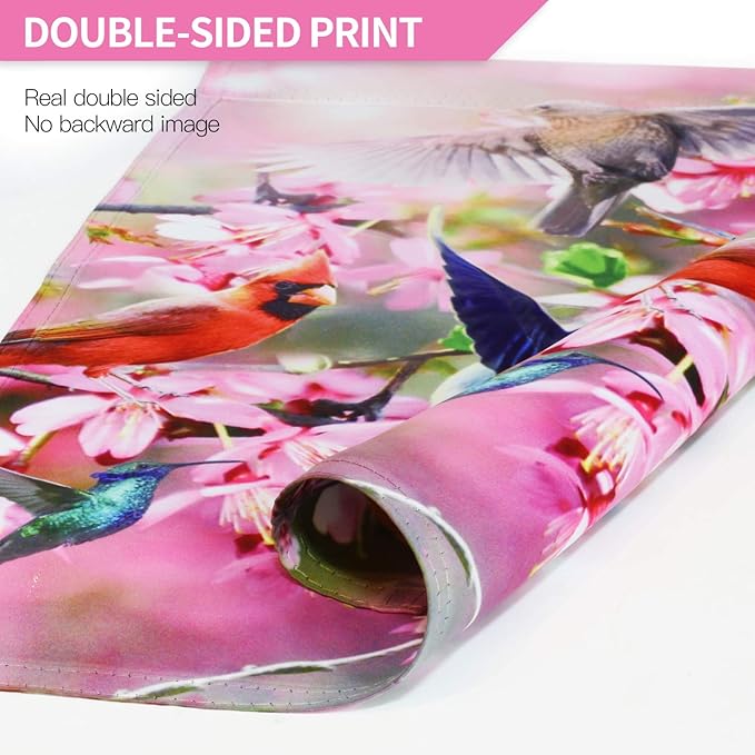 Anley Double Sided Premium Garden Flag, Spring Peach blossom Flower and Bird Welcome Decorative Garden Flags for Home Decor - Weather Resistant & Double Stitched Yard Flags - 18 x 12.5 Inch