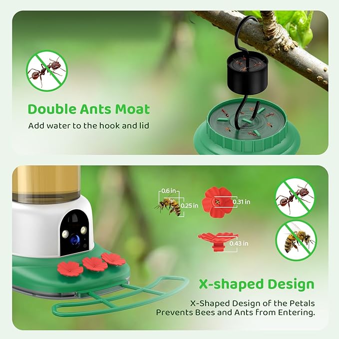 SEHMUA Hummingbird Feeder with Camera, 1 Year Trial AI Identify Birds Species, Smart Bird Cam with Solar Panel, Ant Moat & Bee Proof, Gift for Bird Watching