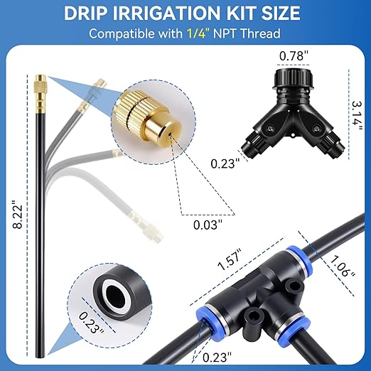 100FT Drip Irrigation System Kit for Garden with 17pcs Copper Nozzles&1/4" irrigationTubing,Easy Install Complete drip Irrigation System for Garden Watering System,Plants,Raised Beds&Greenhouses