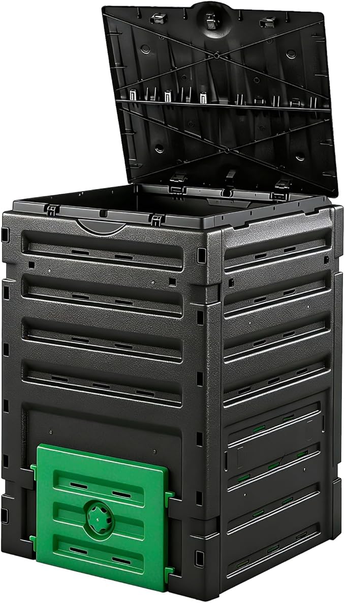 SUPER DEAL 120 Gallon Garden Compost Bin, 450L Outdoor Waste Composter with Flip-top Lid, Large Capacity BPA Free Material for Fast Creation of Fertile Soil, Easy to Assemble, Black