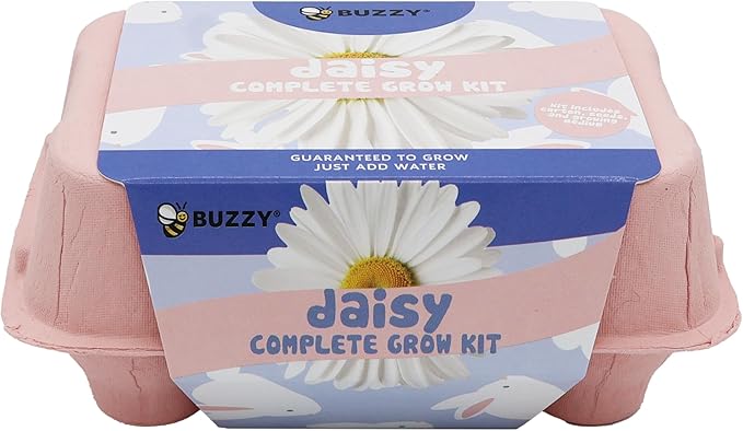 Buzzy Seeds Flower Starter Kit | 2-Pack Eco-Friendly Colorful Egg Cartons | Sunflower & Daisy Seeds | Indoor Flower Grow Kit | Gardening Gift | Ideal for Easter or Mother's Day Gifting