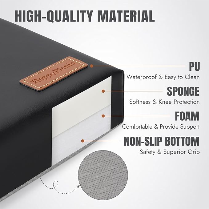 HappyPicnic Waterproof Garden Kneeling Pad - 2" Thick Soft Foam Kneeling Mat for Gardeners with Handle & Removable Cover, Knee Support for Bathing, Black