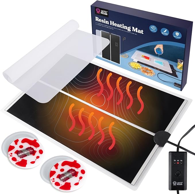 LET'S RESIN Upgrade Resin Heating Mat, Faster Curing Auto-Off Lightweight Heating Mat with Timer & Elastic Silicone Mat, Undeformed Quick Resin Dryer, Supplies for Silicone Molds