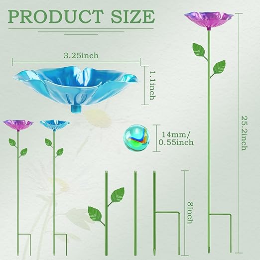 2 Pack Bee Watering Station, Metal Bee Feeder with Glass Marbles, Flower Shape Bee Butterfly Watering Station Bee Waterer Bee Water Catcher Cups for Outdoor Garden Courtyard Decor