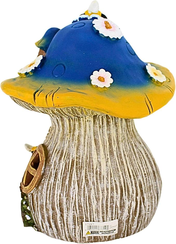 Roman Busy Bee Bungalow Mushroom House Statue, 8.75-inch Height, Resin, Home, Garden, Outdoor
