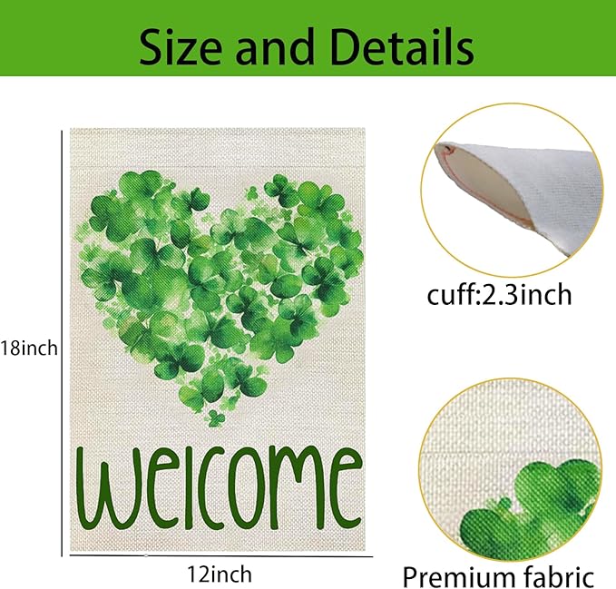 St Patricks Day Garden Flags Decor,12x18 Double Sided St. Patrick's Day Yard Outdoor Decorations Shamrock Decoration Party Anniversary House Front Yard Lawn Outside Decors Garden Flag