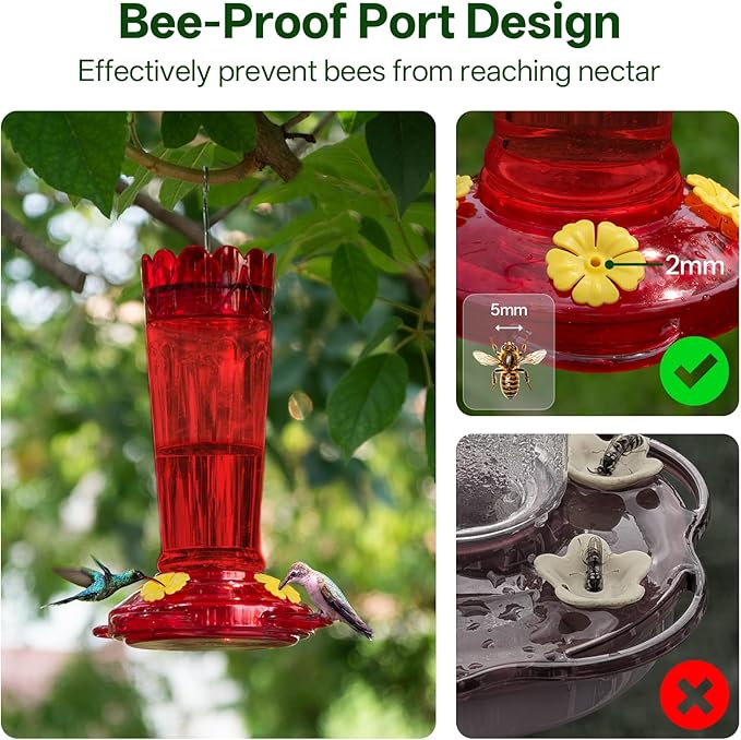 Plastic Hummingbird Feeder, 14 oz Hummingbird Feeders for Outdoors Hanging, Leak-Proof Nectar Feeders with 4 Feeding Ports and Perches, Gifts for Mom, Dad, Grandparents-Red