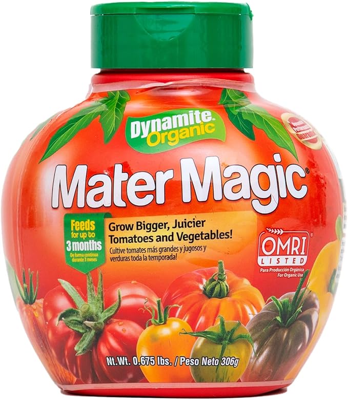 Dynamite Mater Magic - Organic Tomato Fertilizer for Bigger, Juicier Tomatoes and Vegetables, OMRI Listed, Nitrogen and Calcium-Rich Plant Food - .675 Pound Container with Shaker Lid