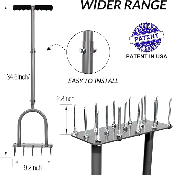Walensee Lawn Aerator Spike Metal Manual Dethatching Soil Aerating Lawn with 15 Iron Spikes, Pre-Assembled Grass Plug Aerator Tools for Yard, Lawn Aeration, Garden Tool, Revives Lawn Health, Patented