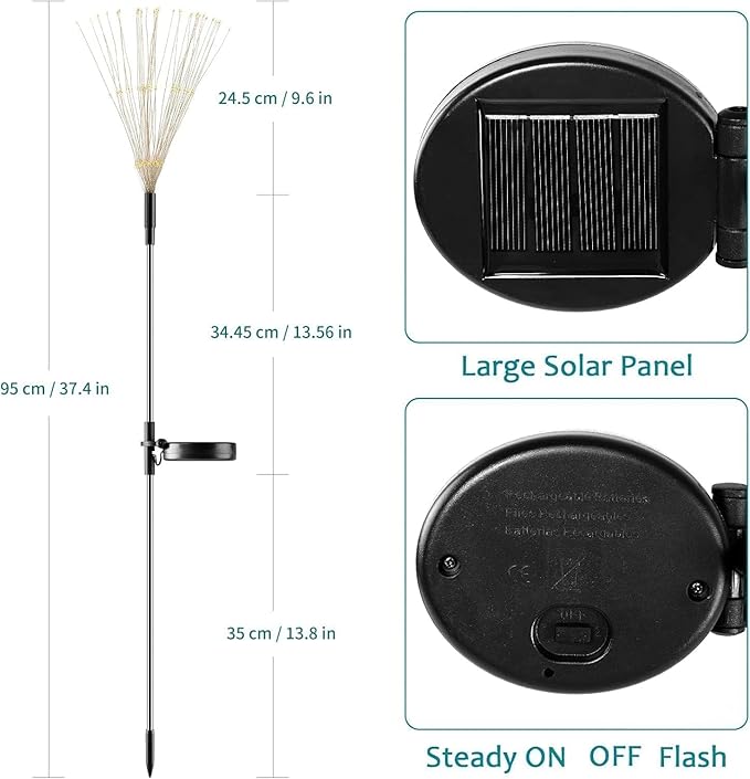 JJGoo Solar Firework Lights, 2 Pack 120 LEDs 2 Lighting Modes Solar Garden Lights Outdoor Waterproof for Yard Patio Walkway Pathway Party Wedding Christmas Decorative - Red
