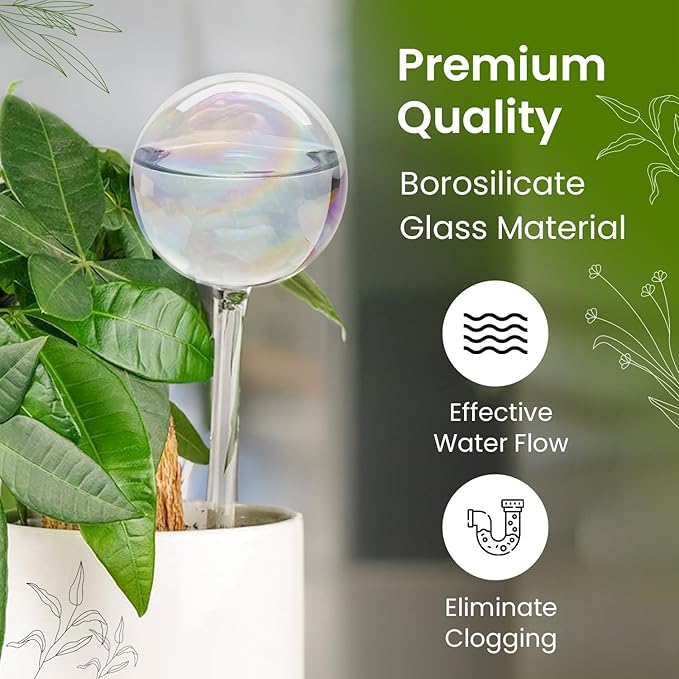 Iridescent Self Watering Globes, Glass Rainbow Plant Watering Globes, Self Watering Planter Insert, Automatic Plant Waterer Indoor (Large-6 Pcs Iridescent, Large)