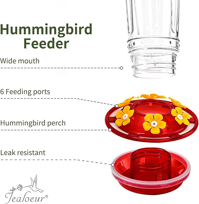 2 Pack Hummingbird Feeder for Outdoors Hanging, 18 OZ Humming Birds Feeders with 6 Bee Guard Feeding Ports & Built-in Ant Moat, Easy to Clean, Durable Outdoor Garden Decor(Clear BB)