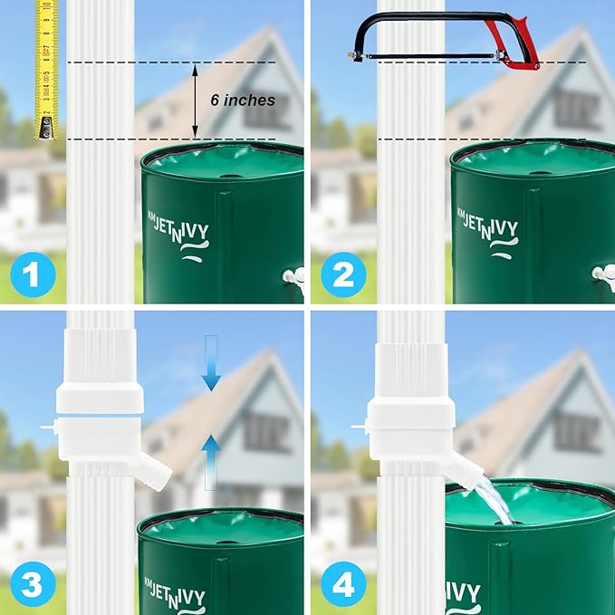 2Set Rainwater Collection System,Downspout Diverter with Adjustable Collection Capacity, UV-Resistant Rain Barrel Diverter Kit RainWater Catching(2 * 3, White 2set)