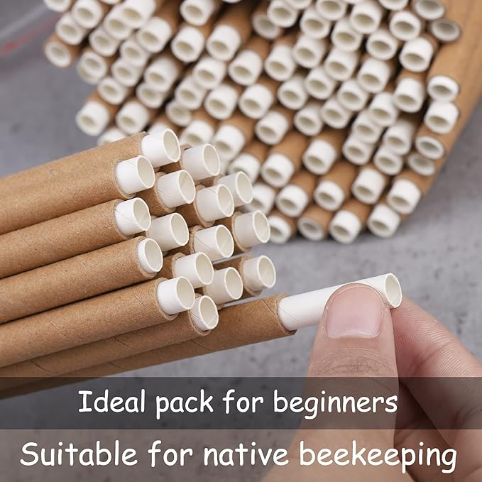 Elcoho 120 Sets of Outdoors Mason Bee Nesting Tube Refill Kit Includes 120 Pieces 6-Inch Replacement Tubes & 120 Pieces Refill Tubes, Bee Nest House Hotels Tubes Bee Paper Inserts Cardboard Nest Tubes