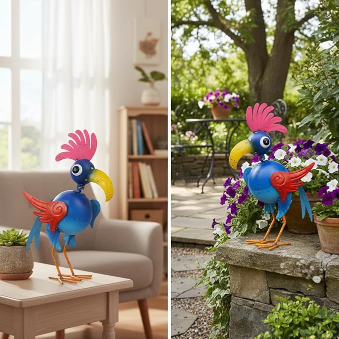 Playful Rooster Yard Statue, Metal Rooster Figurine Garden Decor Outdoor, Metal Chicken Yard Art for Patio, Yard, Farmhouse