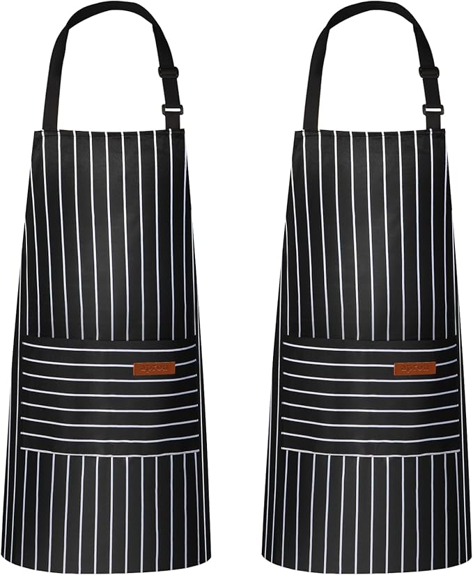 2 Pack Kitchen Aprons, Apron for Cooking with 2 Pockets, Unisex Adjustable Neck Strap Chef Aprons for Men Women