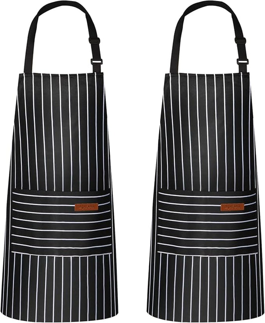 2 Pack Kitchen Aprons, Apron for Cooking with 2 Pockets, Unisex Adjustable Neck Strap Chef Aprons for Men Women