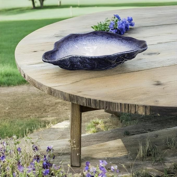 POPETPOP Outdoor Ceramic Bee and Butterfly Watering Station Bowl 9.84X5.70X1.77In Decorative Garden Feeder for Small Insects Hydration