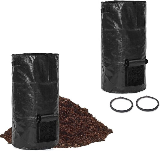 Compost Bin Bags 34 Gallon Garden Compost Bags Outdoor Reusable,Organic Waste Garden Yard Compost Bag Collapsible Leaf Lawn Bags Gardening Container (Black 2pcs)