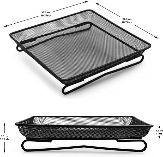 Ground and Hanging Bird Feeder Tray - Can Mount on Patio Handrail - Sturdy Black Metal Mesh Tray - for Wild Bird Seed Feeding - Complete with Re-usable Nylon Ties