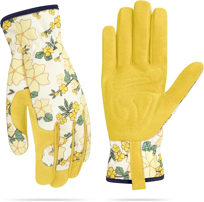 Womens Gardening Weeding Working Gloves, Leather Garden Glove for Women Thorn Proof No Stab for Digging, Planting,Pruning