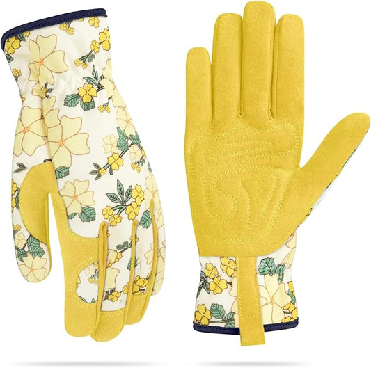 Womens Gardening Weeding Working Gloves, Leather Garden Glove for Women Thorn Proof No Stab for Digging, Planting,Pruning