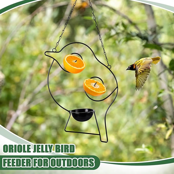 Hushee 2 Pack Oriole Feeder for Outdoors Jelly and Oranges Fruit Metal Bird Feeder Outdoor Garden Metal Hanging Drinking Container Hummingbird Jelly for Outdoor Hanging Garden Patio(Bird Shaped)