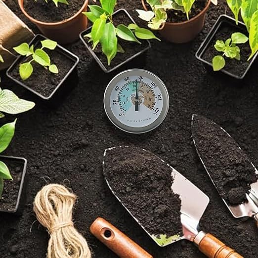 Stainless Steel Compost Soil Thermometer,with 200mm Probe for Garden Outdoor Plant Care Temperature Range 40°F-180°F(earthworms)