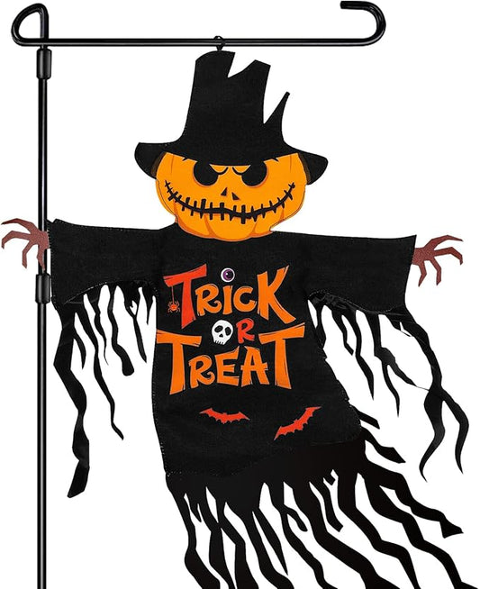Halloween Garden Flag Outdoor Decorations for Outside Double-Sided Printed, Pumpkin Ghost Winter Yard Flags House Yard Seasonal Decoration 22 x 23 Inch Treat or Trick