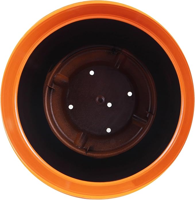 Garden Elements Indoor/Outdoor Glazed Brushed Happy Plastic Planter, Large, Bright Orange, 15"