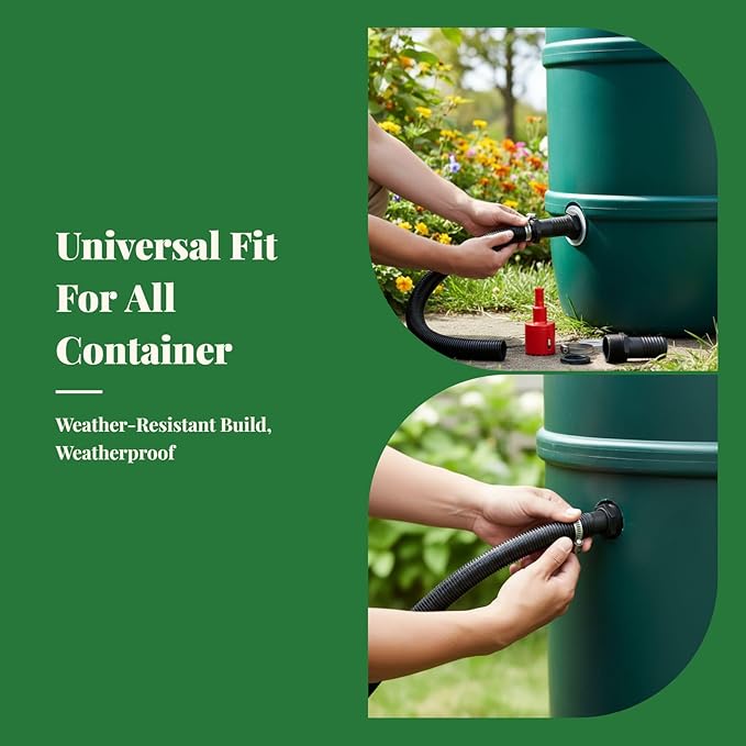 Rain Barrel Overflow Kit Water Collection Easy Install Portable Hose Connection Pipe for Balcony Garden Household Outdoor Activities, 2.5cm with Taper