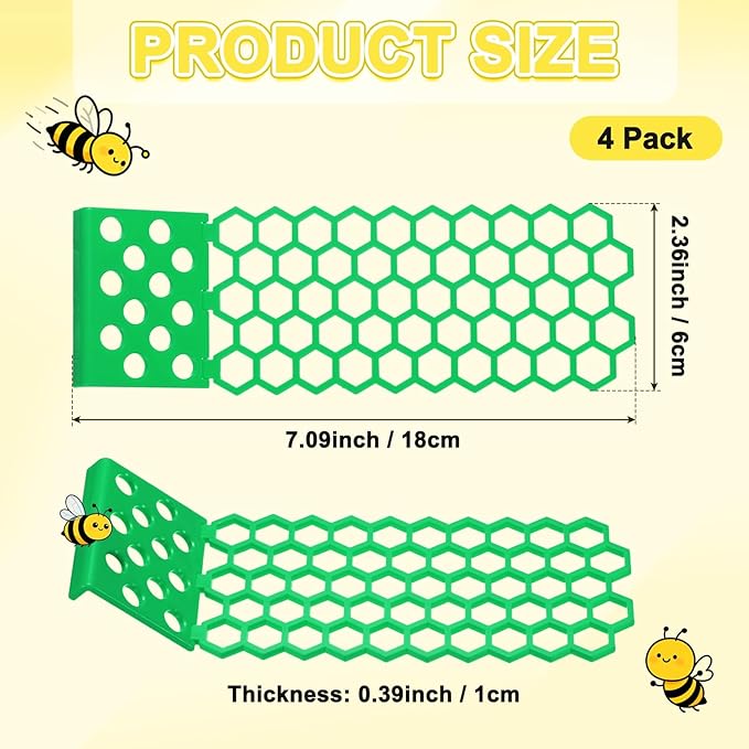 4-Pack Floating Bee Island, 18x6cm/7.09x2.36 Inch Plastic Floating Bee Watering Station for Feeding/Butterfly Bath/Outdoor Garden Decor [Green]