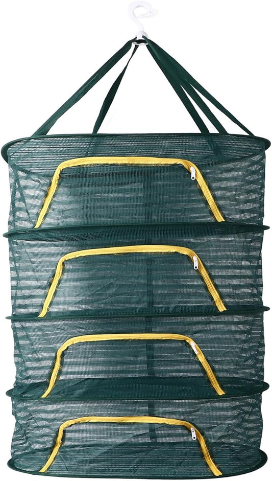 4 Layer Herb Drying Rack, Hanging Mesh Plant Dry Net Basket with U Shaped Zipper, Foldable Drying Rack Net for Garden, Herb, Food, Cloth