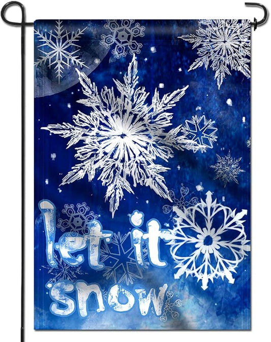 Anley Double Sided Premium Garden Flag, Winter Snowflake Let It Snow Decorative Garden Flags for Home Decor - Weather Resistant & Double Stitched Yard Flags - 18 x 12.5 Inch