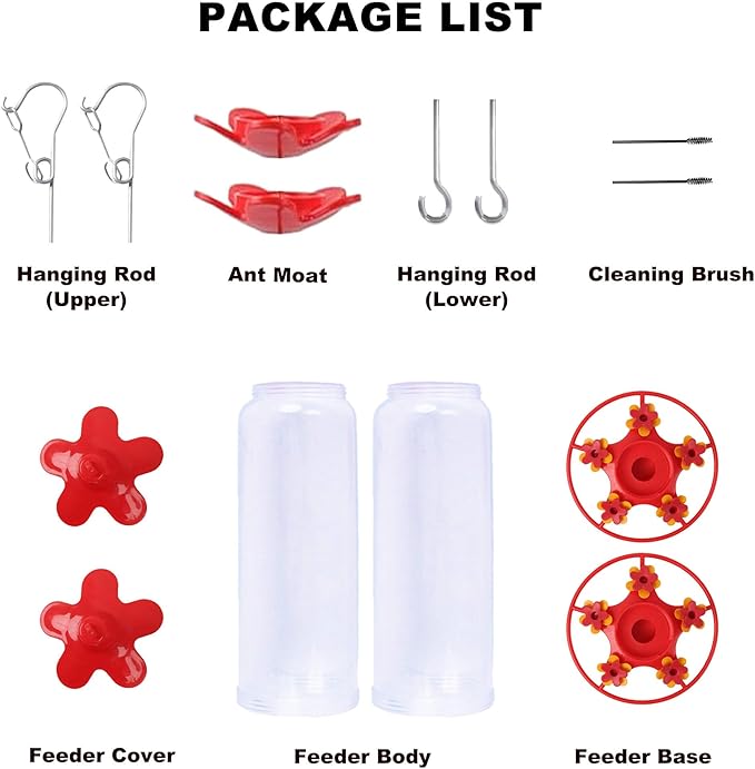 Hummingbird Feeders for Outdoors Hanging (2 Pack), 5 Feeding Ports 12 oz Plastic Hummingbird Feeder, Bee-Proof Leak-Proof No Drip, Easy to Clean with Cleaning Brush