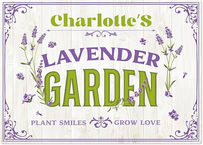 Custom Lavender Garden Sign, Personalized Name for Flower Garden, and Backyard Décor Sign, 10x14 Inches, Rust Free .040 Aluminum, Fade Resistant, Made in USA by Sigo Signs