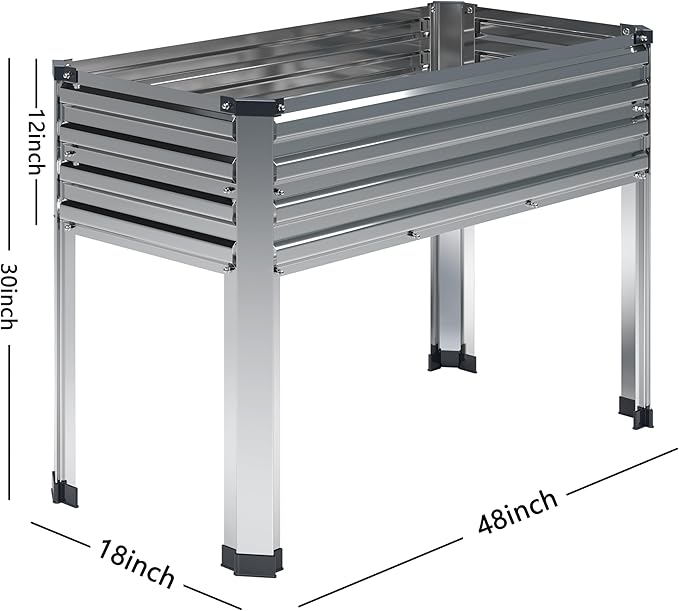 2PCS Galvanized Raised Garden Bed with Legs,2PCS 48×18×30in Elevated Planter Box for Backyard,Outdoor Garden, Patio, Balcony, 300lb Capacity,Silver
