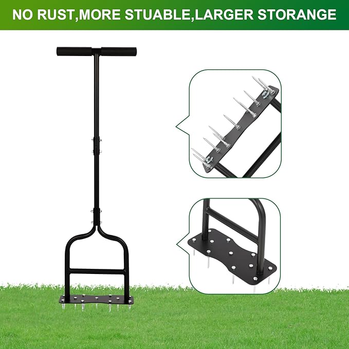 sancat Lawn Aerator,Spike Aerator, Heavy Duty Manual Lawn Aerator Tool with 11 Iron Spikes, Grass Aerator Tools for Yard, Lawn Aeration, Height Adjustable Garden Tool, Revives Lawn Health