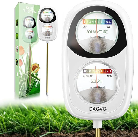2-in-1 Moisture Meter for Plants, Soil Moisture Meter & PH Tester, Large Dual-Screen Soil Test Kit, Essential Garden Tools for Indoor/Outdoor Plant, Lawn, Farm, No Battery Needed