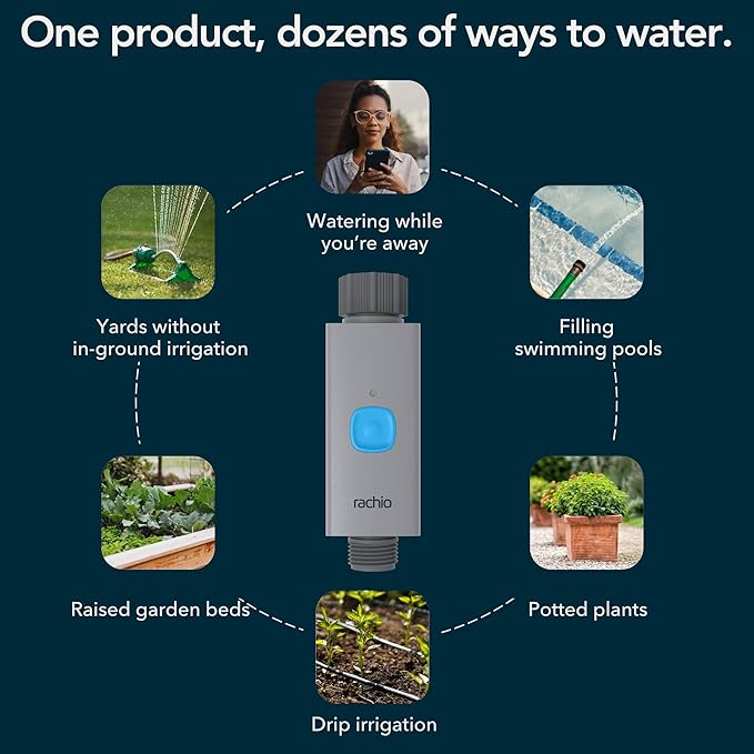 Rachio Smart Hose Timer (1 Valve + 1 WiFi Hub) – App-Controlled Outdoor Faucet Timer,Quick Install & Scheduling,Expandable System,(Pack of 4)