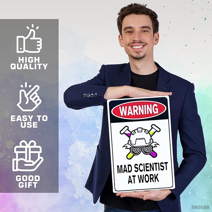 Mad Scientist Wall Decor Science Poster - 8x12" Mad Scientist At Work Warning Sign Science Gifts Mad Scientist Decor Chemistry Poster Wall Art Decor Metal Tin Sign - Aluminum Sign Science Posters
