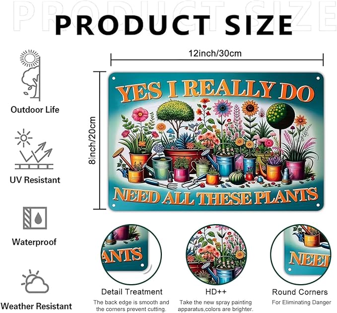 Plants Gifts I Really Need All These Plants Vintage Tin Sign for Garden Patio Porch Yard She Shed Decor 8x12 Inch (3903)