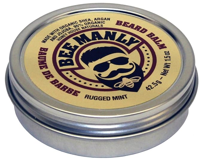 Honey House Naturals Beard Balm – Rugged Mint – 1.5 ounce Round Travel Size Tin – All Natural Ultra Moisturizing Beard Balm Infused with Essential Oils and Butters